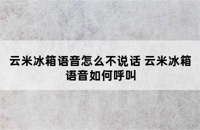 云米冰箱语音怎么不说话 云米冰箱语音如何呼叫